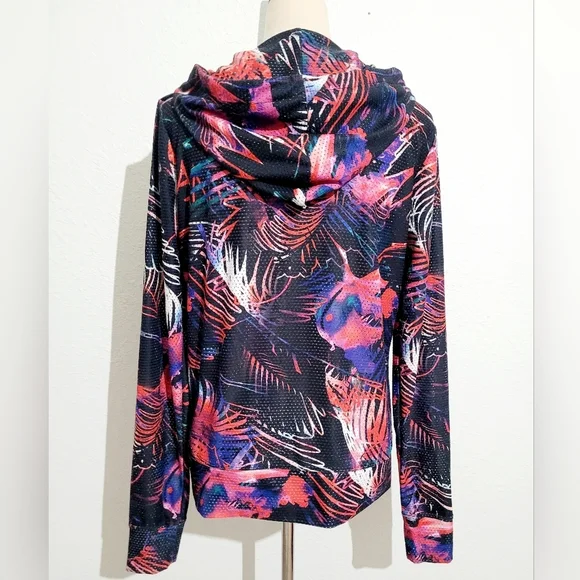 BEBE SPORT Abstract Print Colorful Floral Bling Zip Up Hoodie Womans Size Medium - Picture 6 of 12